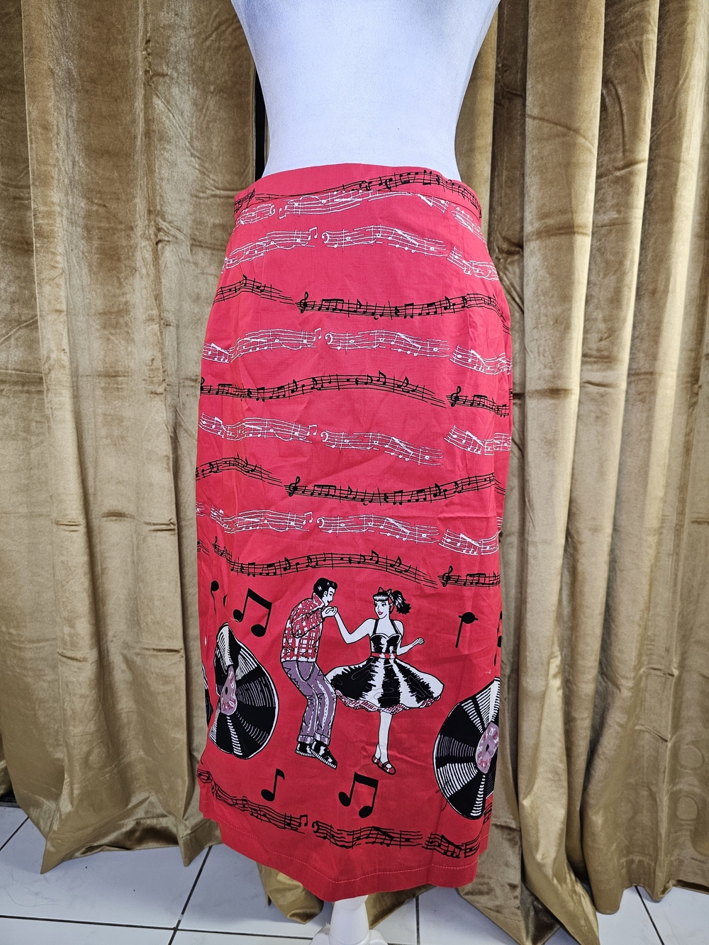 Banned Retro Novelty Print Midi Skirt with Vintage Dance Motif
